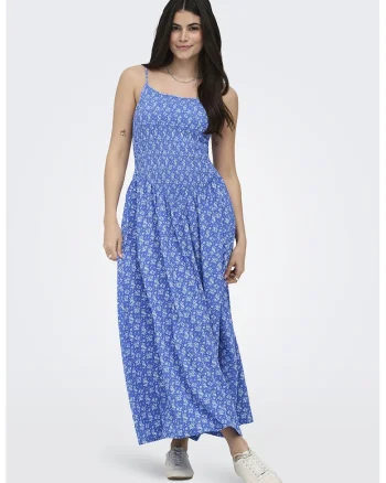 Rochie lunga cu imprimeu, Albastru pastel/Alb optic