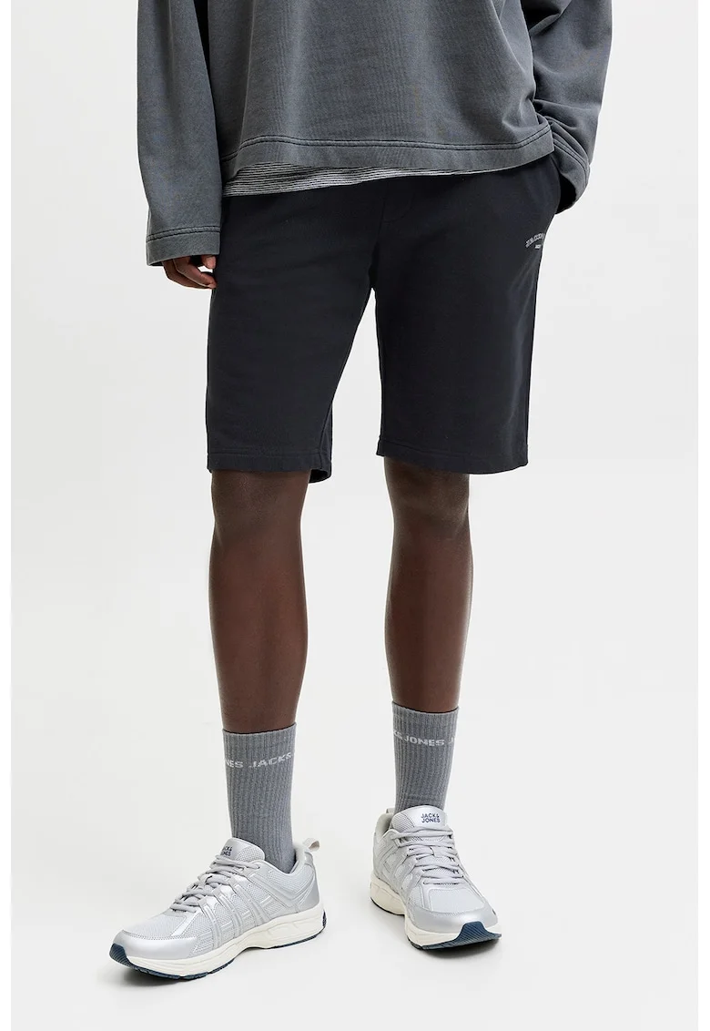 Pantaloni scurti de trening cu imprimeu logo, Negru stins