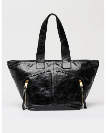 Geanta shopper de piele cu doua buzunare exterioare cu fermoar Jean Rey, Negru antracit
