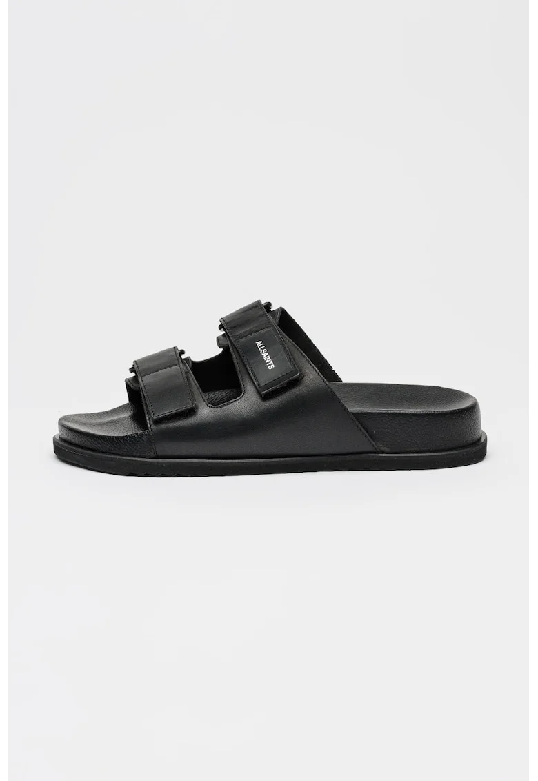 Papuci de piele cu velcro Vex, Negru