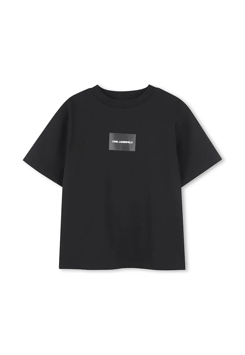 Tricou cu imprimeu si maneci cazute, Negru/Alb optic