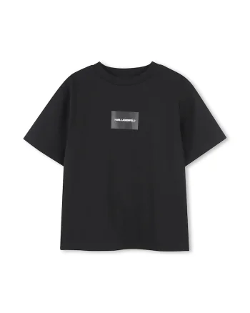 Tricou cu imprimeu si maneci cazute, Negru/Alb optic