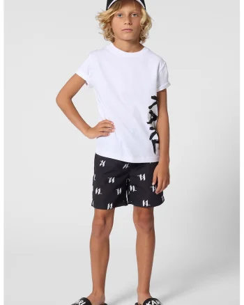 Tricou cu imprimeu logo, Negru stins/Alb optic