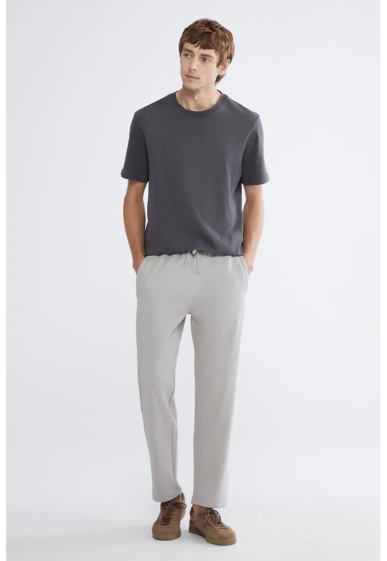 Pantaloni drepti din amestec de bumbac, Gri deschis