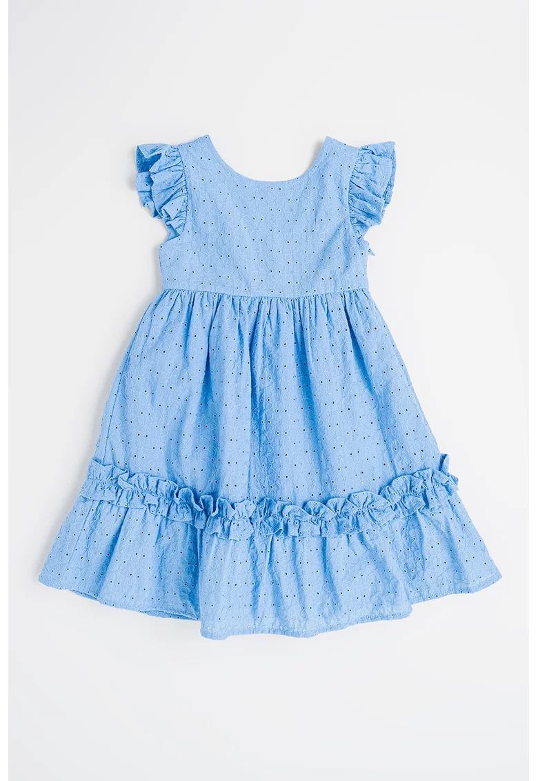 Rochie evazata din bumbac cu aplicatie cu funda pe partea din spate, Albastru pastel