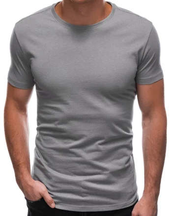 Tricou din bumbac cu model uni, Gri cenusiu deschis