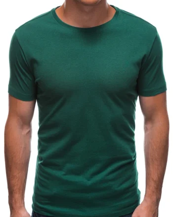 Tricou din bumbac cu model uni, Verde padure