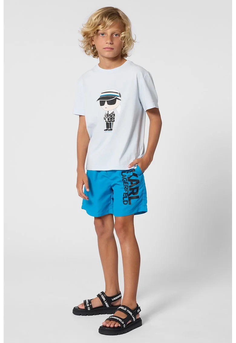 Tricou cu imprimeu logo, Albastru pastel/Negru