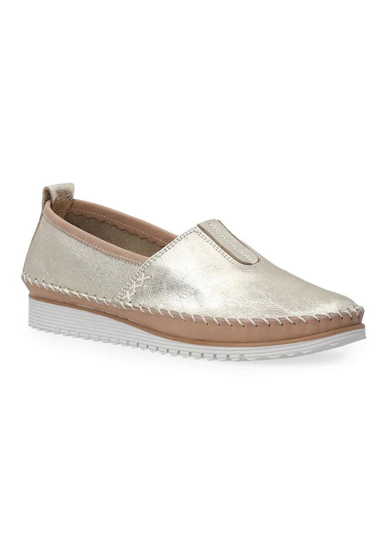 Pantofi tip loafer din piele naturala cu aspect metalizat, Auriu