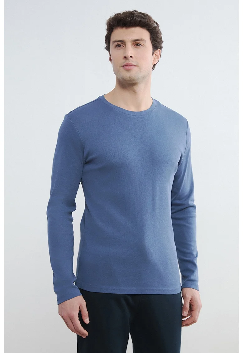 Bluza slim fit de bumbac, Albastru inchis