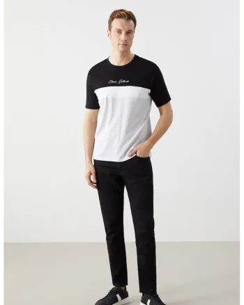 Tricou din bumbac cu model colorblock, Negru/Alb optic