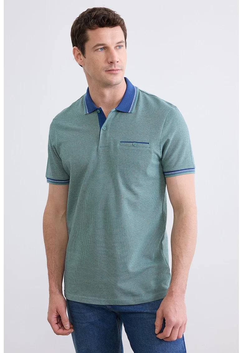 Tricou polo cu aspect texturat, Albastru inchis/Verde persan