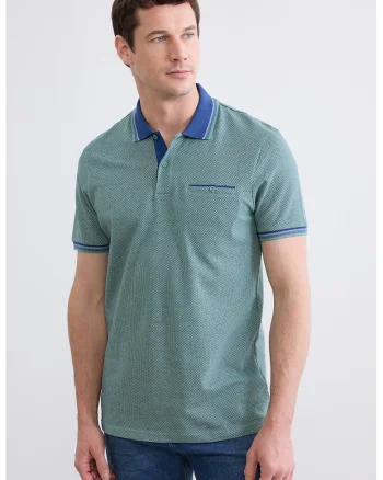 Tricou polo cu aspect texturat, Albastru inchis/Verde persan