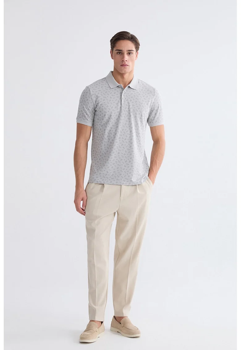 Tricou polo cu imprimeu floral, Gri deschis