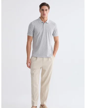 Tricou polo cu imprimeu floral, Gri deschis