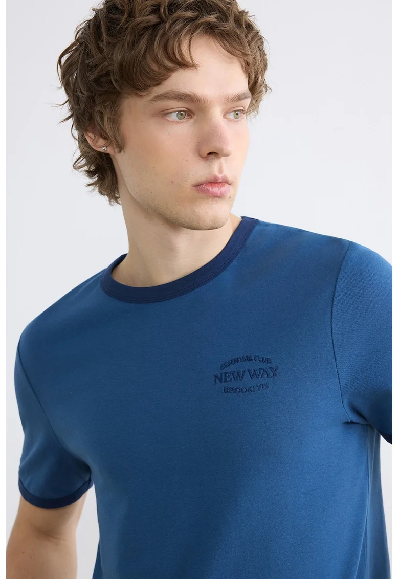 Tricou de bumbac cu text, Albastru royal