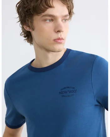 Tricou de bumbac cu text, Albastru royal