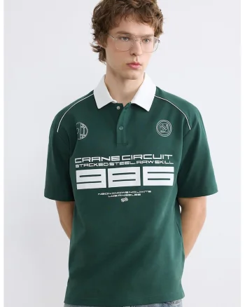 Tricou polo regular fit din amestec de bumbac, Verde englez/Alb optic