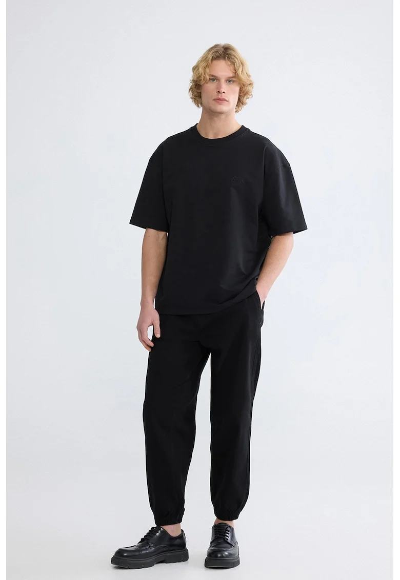 Pantaloni uni de trening cu snur, Negru