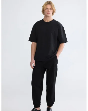 Pantaloni uni de trening cu snur, Negru