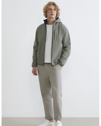 Pantaloni uni cu terminatii elastice, Maro taupe deschis