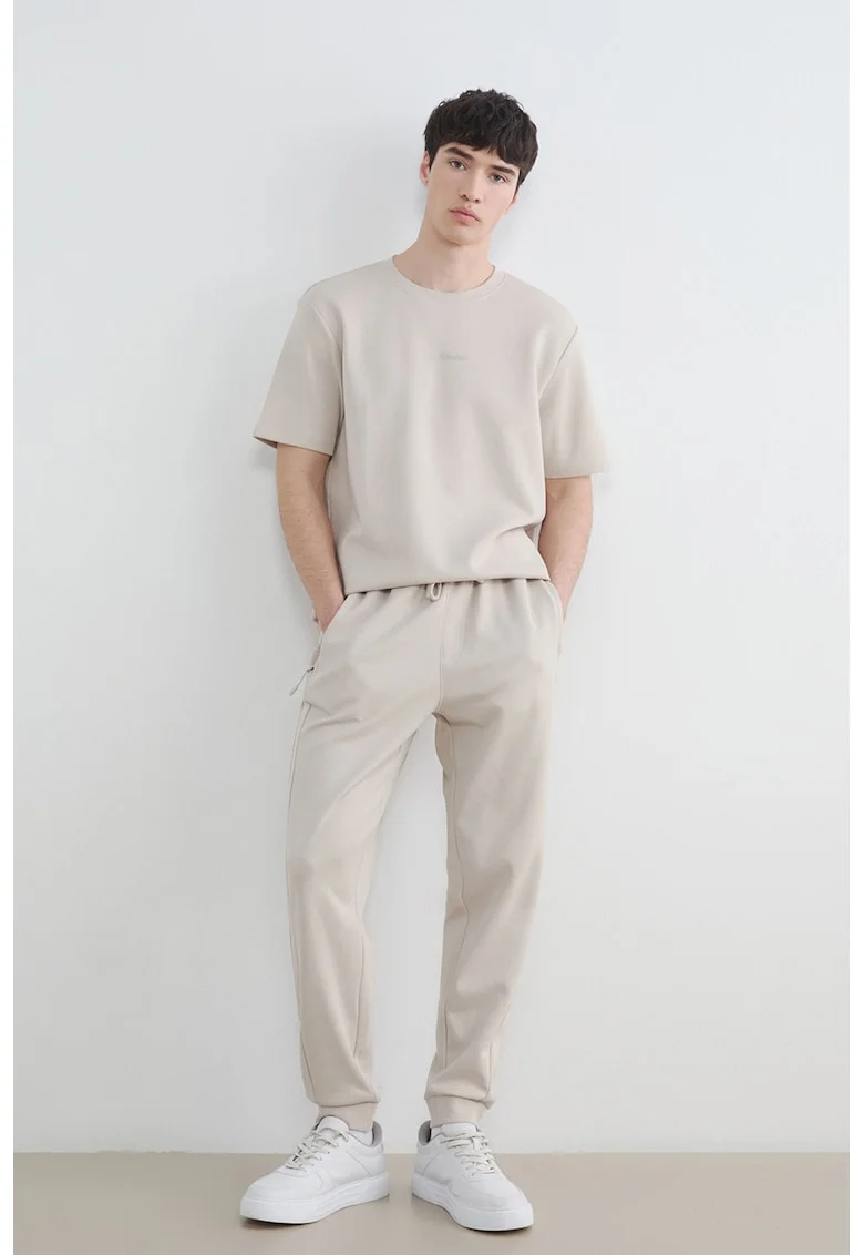 Pantaloni conici de trening din amestec de bumbac, Maro camel