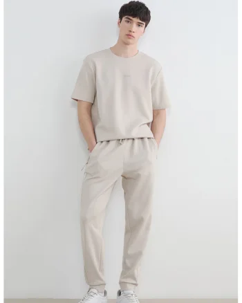 Pantaloni conici de trening din amestec de bumbac, Maro camel