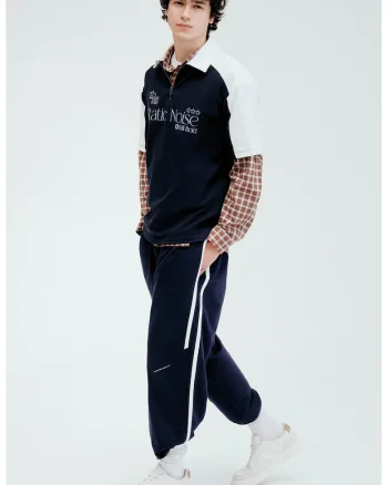 Pantaloni de trening cu linii contrastante, Alb/Gri carbune