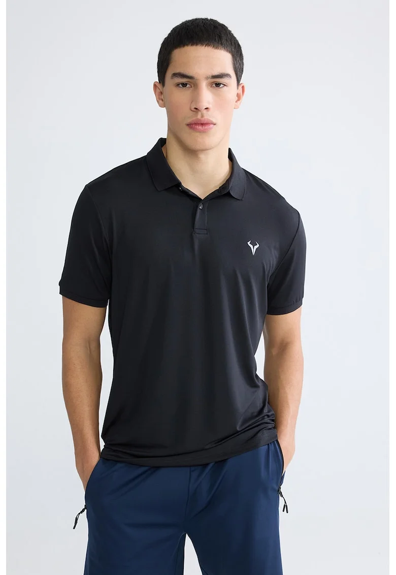Tricou polo slim fit, Alb/Gri inchis