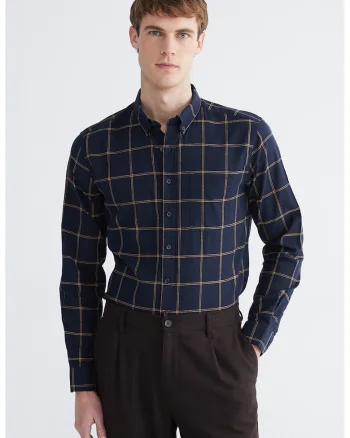 Camasa regular fit in carouri, Negru/Maro camel