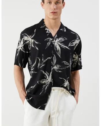Camasa cu imprimeu floral, Negru/Alb murdar