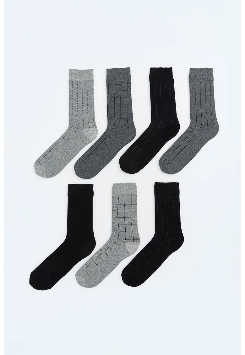 Set de sosete lungi din amestec de bumbac - 7 perechi, Negru/Gri cenusiu/Gri inchis