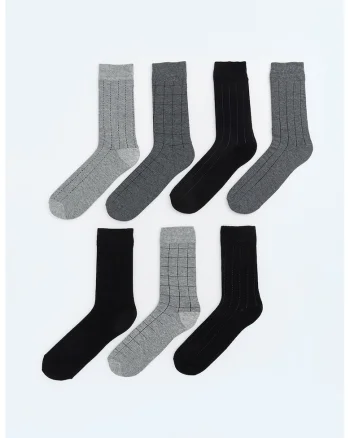 Set de sosete lungi din amestec de bumbac - 7 perechi, Negru/Gri cenusiu/Gri inchis