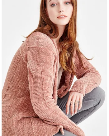 Cardigan tricotat cu maneci lungi, Rosu deschis