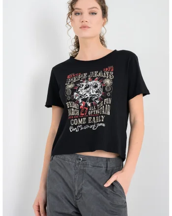 Tricou din bumbac cu imprimeu grafic, Negru