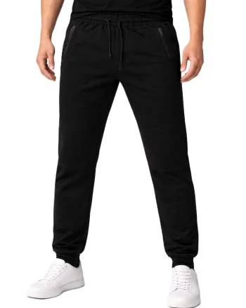 Pantaloni de trening cu buzunare cu fermoar, Negru