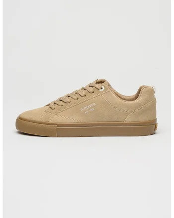 Pantofi sport din piele cu talpa plata, Maro nisip