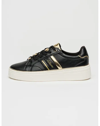 Pantofi sport flatform cu detalii metalice, Negru/Auriu deschis