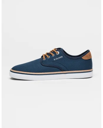 Pantofi sport din material textil cu talpa plata, Albastru inchis/Maro nisip