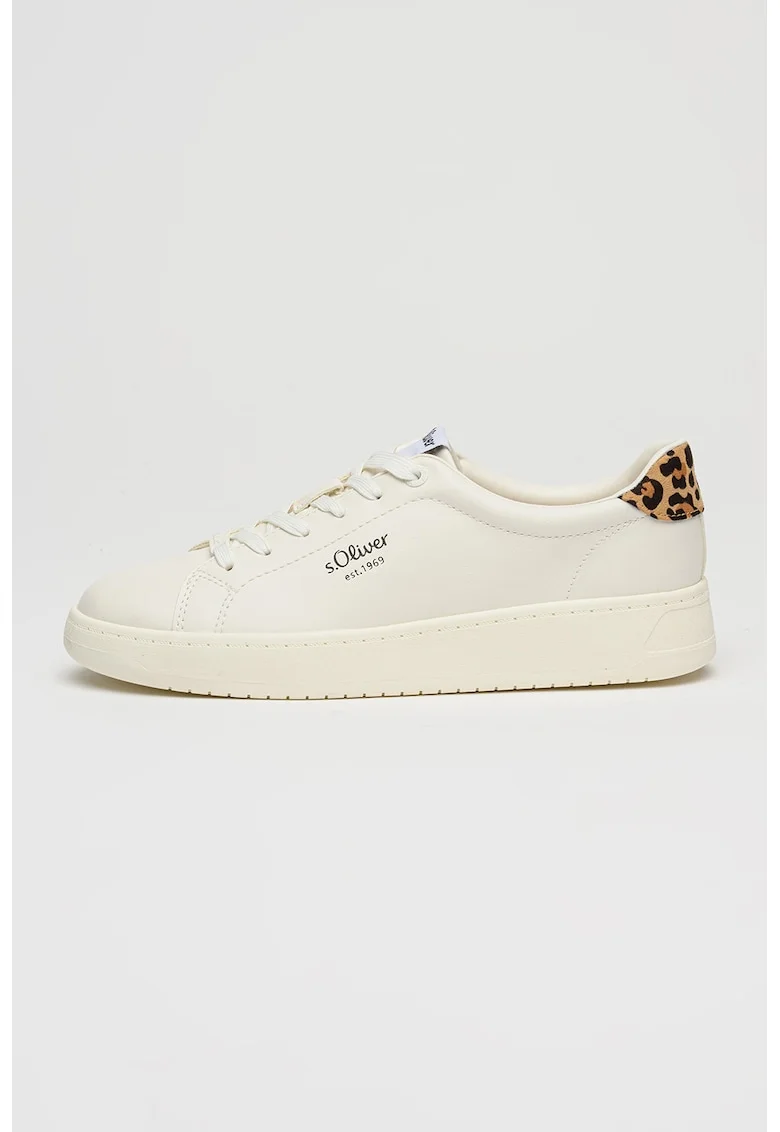 Pantofi sport low-cut cu detaliu logo, Negru/Portocaliu persan/Alb optic