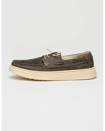 Pantofi boat din piele intoarsa ecologica, Gri/Gri antracit