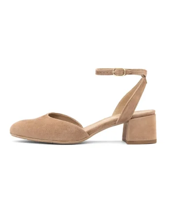 Pantofi de piele cu toc si bareta pe glezna, Caramel