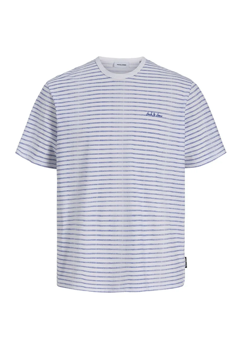 Tricou in dungi cu decolteu la baza gatului, Alb/Albastru