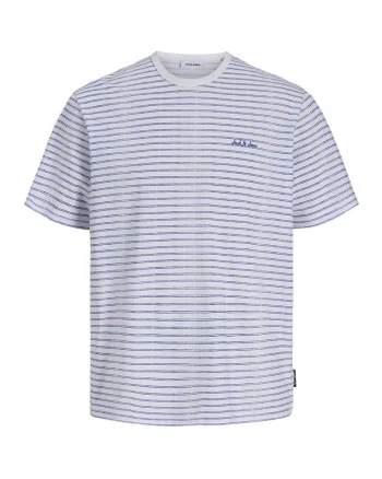 Tricou in dungi cu decolteu la baza gatului, Alb/Albastru