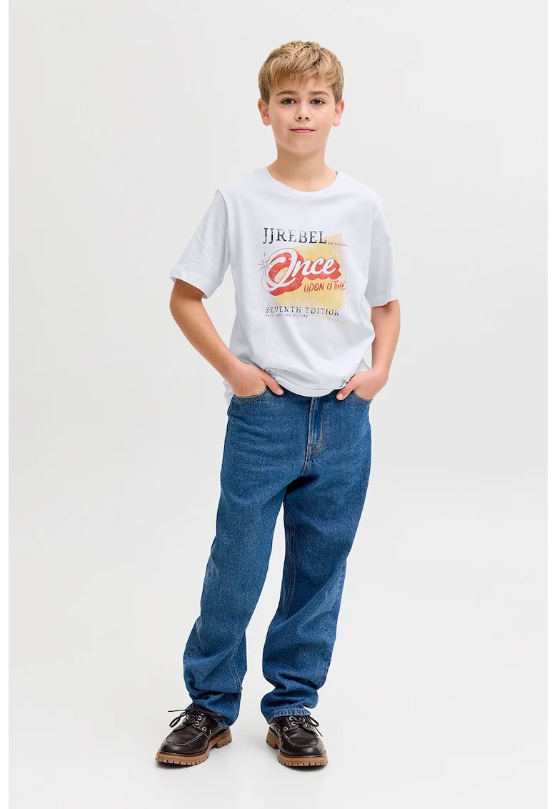 Tricou din bumbac cu imprimeu text frontal, Alb