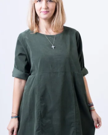 Rochie din catifea reiata, oversize, kaki