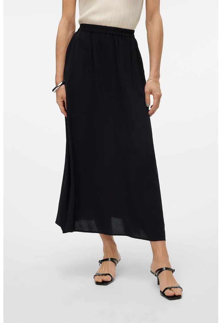 Fusta midi cu slit lateral, Negru