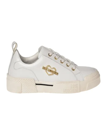 Pantofi sport de piele cu logo metalic, Alb
