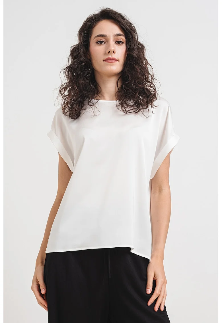 Bluza cu maneci scurte si aspect satinat Lieke, Alb
