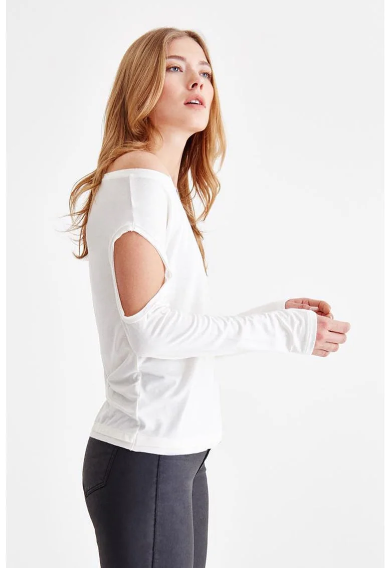 Bluza cu decolteu pe un umar si decupaj, Alb